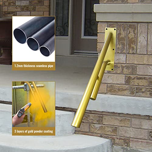 Wall Mount handrail for Outdoor Steps, Golden Polished Garage Railing, Handrail for Garage, Yard, Garden and Porch Steps (23.6