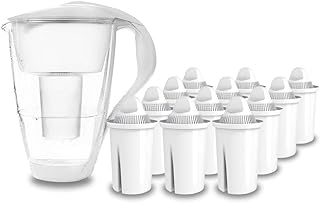 PearlCo - Glas-Wasserfilter (weiß) mit 12 classic Filterkartuschen - passt zu Brita Classic