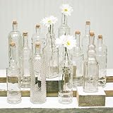 Vintage Decanter Bottles & Bud Vases w/ Corks, Clear Glass, Assorted, Set of 12
