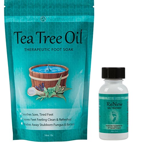 Tea Tree Oil Foot Soak 16 oz & ReNew Nail Solution 1 Fl oz - Two Part Foot & Toenail System by Purely Northwest