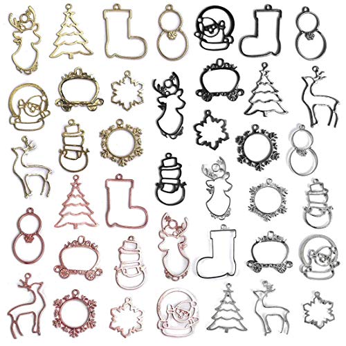 OBSEDE 40Pcs Hollow Mold Pendants Christmas Tree Snowflake Snowman Elk Frames Charms DIY Crafts Molds for Resin Jewelry Earring Necklace Making - Thumbnail 6