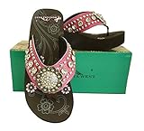 Montana West Ladies Flip Flops Large Rhinestones Floral Concho Pink