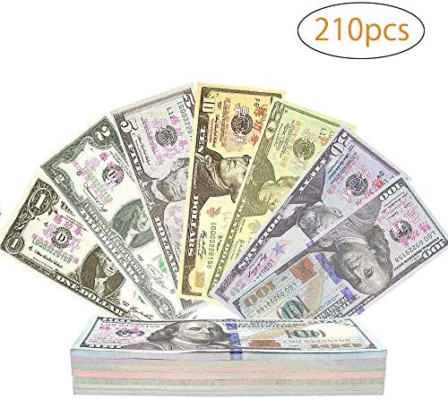BestFire 210Pcs Prop Money Play Money Game Realistic Paper Money Full Print 2 Sided for Kids, Students, Movie, Pranks, Birthday Party, Play Board Games, Photography