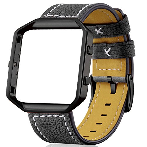 Dizywiee for Fitbit Blaze Leather Bands with Metal Frame, Classic