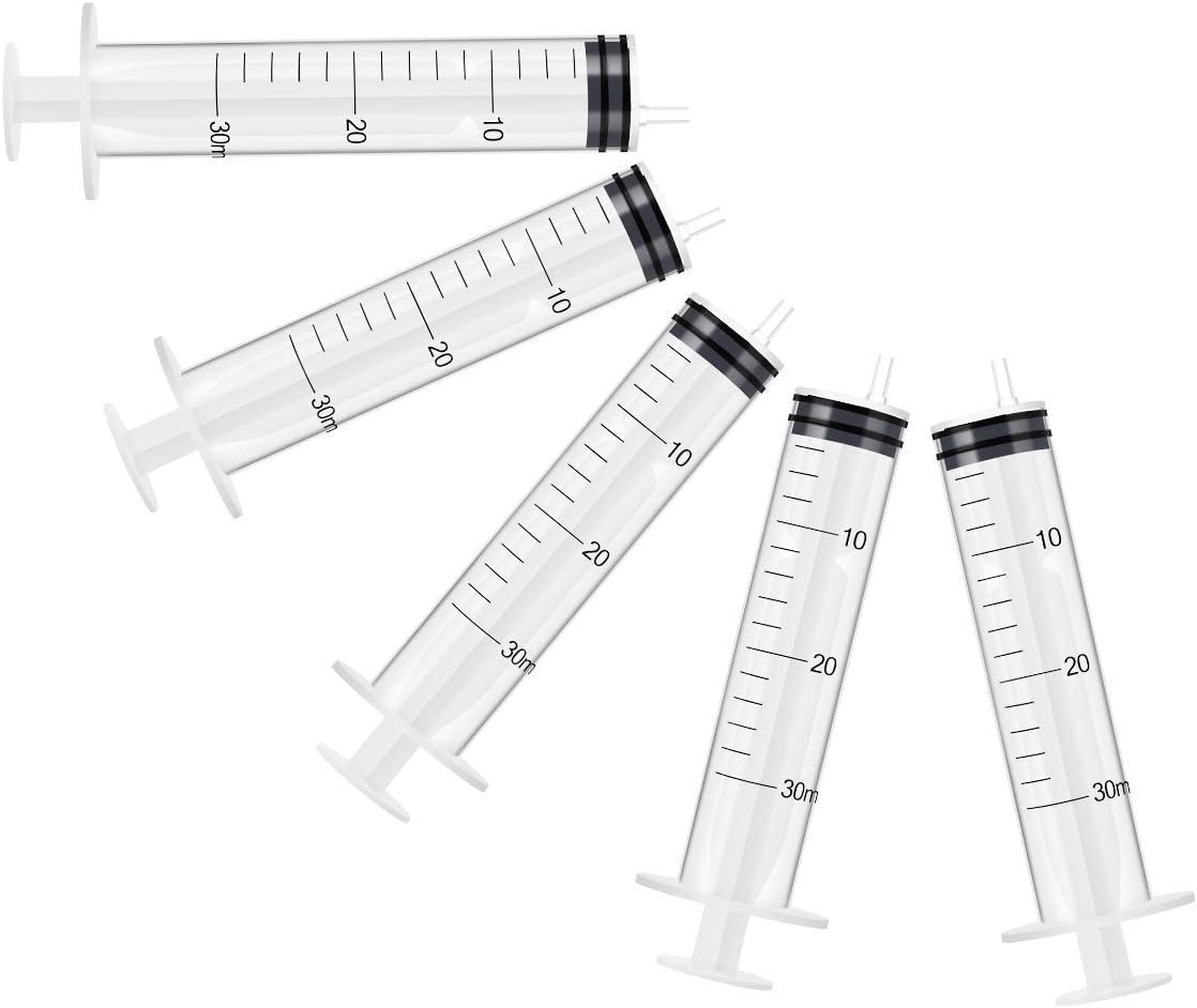 5 Pack - 30ml Plastic Syringe with Measurement, No Needle Suitable for Refilling and Measuring Liquids, Feeding Pets, Oil or Glue Applicator