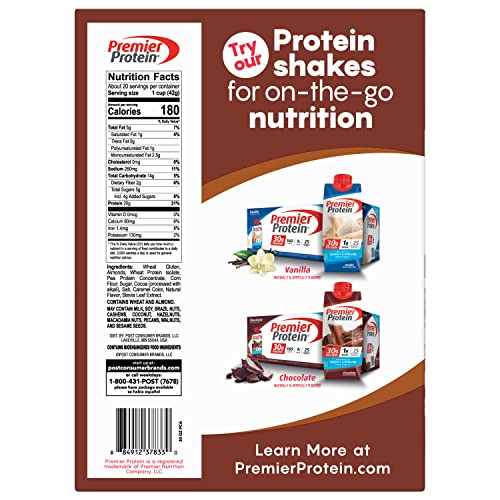 POST PREMIER PROTEIN CHOCOLATE ALMOND CEREAL, CHOCOLATEY PROTEIN CEREAL FLAKES WITH SLICED ALMONDS, CONTAINS 20G OF PROTEIN PER SERVING, 30 OZ BOX