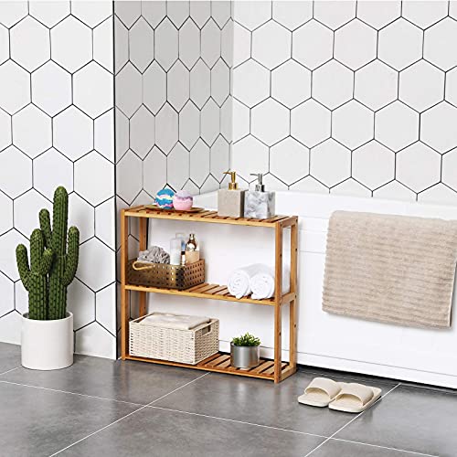 SONGMICS Bamboo Bathroom Shelf, 3Tier Adjustable Plants Rack, Wall