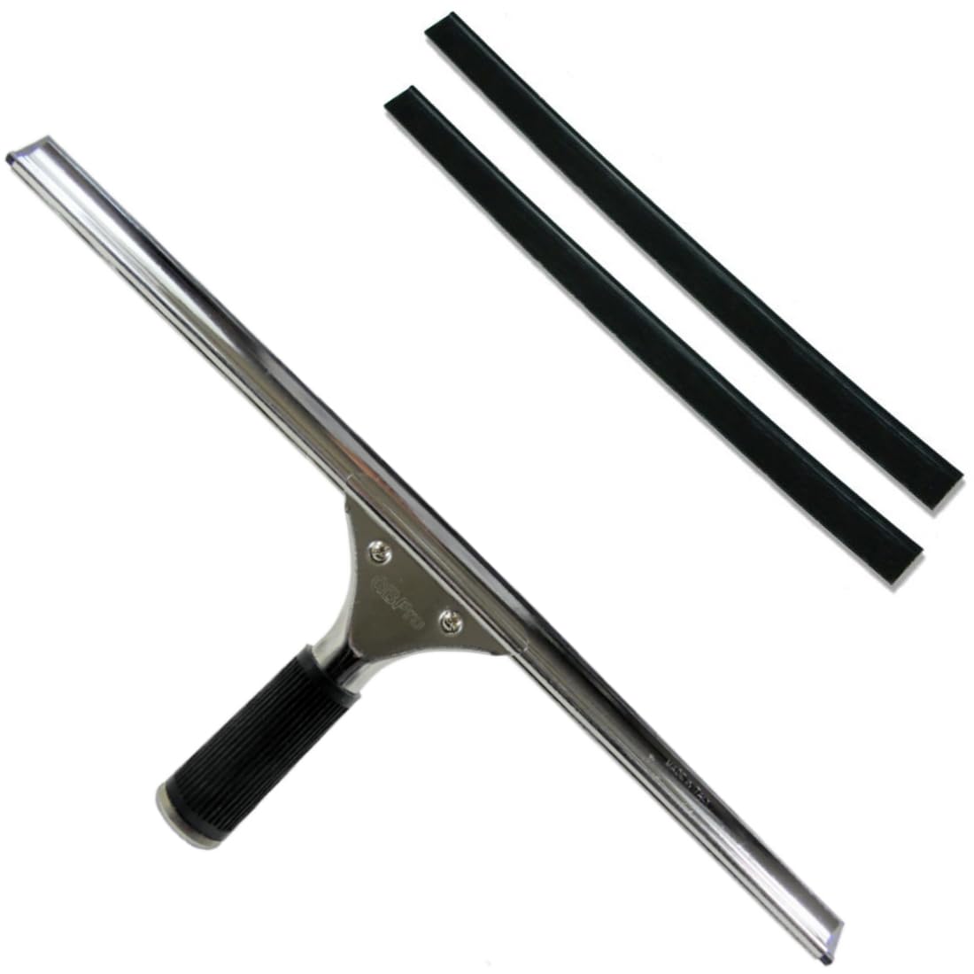 GBPro Professional Window Squeegee Stainless Steel Wiper 45cm / 18 inches + Machine Cut High Grade Rubber Blade/Strip x 2