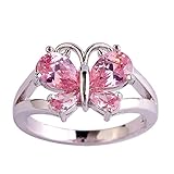 Psiroy 925 Sterling Silver Created Pink Topaz Filled Butterfly Ring