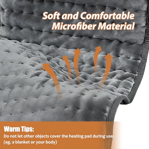 Electric Heating pad with 6 Heat Settings, Auto Shut Off, Dry Electric Heating for Back Neck Knee Arms Legs Shoulder Heat Pads for Christmas Birthday Father Mother's Day (24"X12", Gray Green)