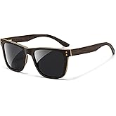 SUNGAIT Black Oak & Dark Ebony Wood Sunglasses Mens Womens Square Polarized All-Wood Sun Glasses UV400 Protection with Case