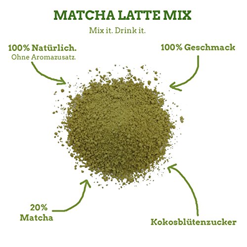 MATCHA LATTE MIX mit 20% Matcha Tee Pulver und Kokosblütenzucker 200g, Vegan Glutenfrei, Grüntee-Pulver mit Koskosblütenzucker, TeaClub – Bild 4