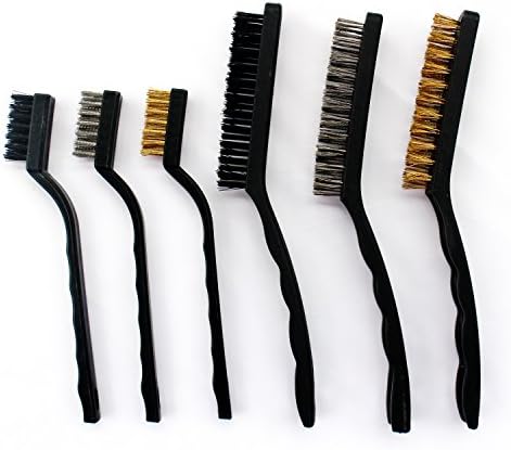 6 Pieces Wire Brush Set for Cleaning Welding Slag and Rust, Stainless Steel, Brass and Nylon