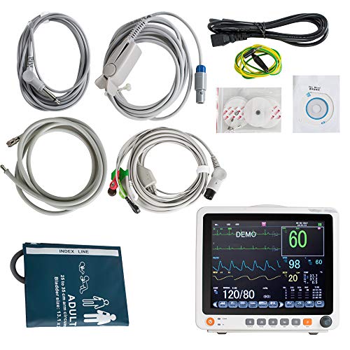 Portable 12.1 Inch Touch Screen Patient Monitor for 6 Body Parameter,Replaceable Built-in Battery,Shipping from US (Black)