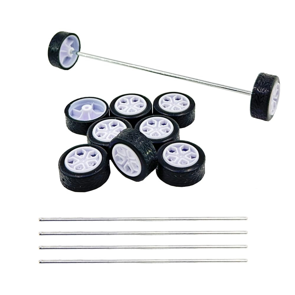 Photo 1 of 10PCS Small Toy Car Wheel 20mm Model Car Rubber Tire Wheels with 5PCS Shaft Round Axles for for RC Car Truck Robot DIY Model Toy Car Wheels Replace Accessories (2x20mm)