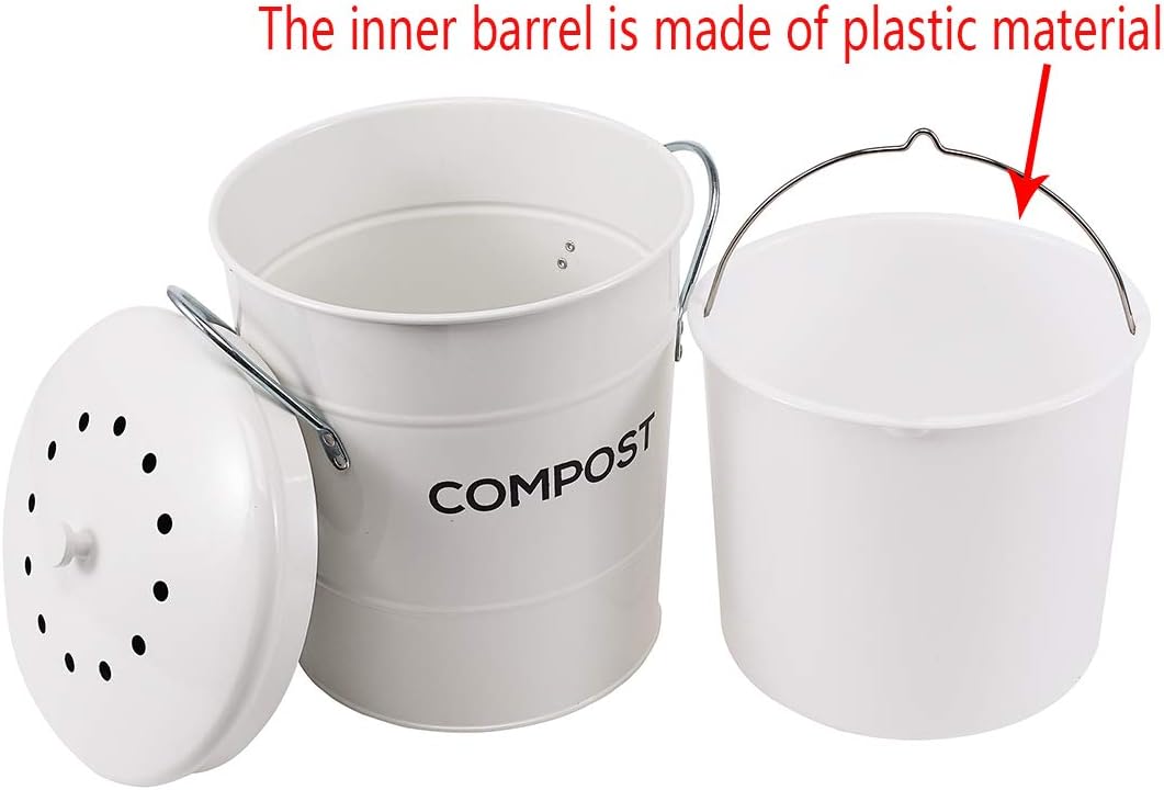 2-in-1 Indoor Kitchen Compost Bin, Great for Food Scraps, Removable Clean Plastic Bucket, Handles, Beige, 1 Gallon - Includes Charcoal Filter - Style 1: Kitchen & Dining