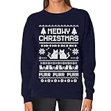 Meowy Christmas Ugly Sweater - Cute Xmas Party Women Sweatshirt with Xmas Prop