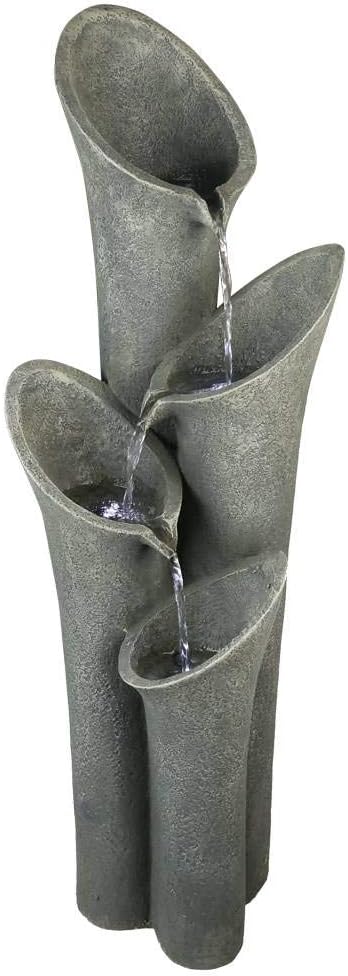 jkbfyt Faux Stone Patio Water Fountain 33 1/2", Bell 4-Tier Cascading Floor Fountain Indoor Outdoor Waterfall Feature with LED Lights for Home Garden Decor