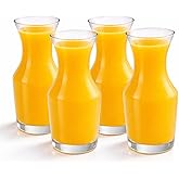 Mimosa Bar Supplies Carafe Glasses – 8.5 Oz Pack of 4 Measuring Small Carafes – Perfect Champagne & Juice Ratio – Clear Glass Mini Pitchers for Brunch, Showers & Events – Mini Carafes for Mimosa Bar