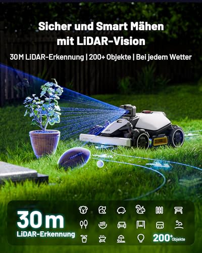 MAMMOTION LUBA mini AWD LiDAR Mähroboter ohne Begrenzungskabel & RTK-Antenne für 1500 m², 3D LiDAR+NetRTK+AI Vision Triple-Fusion, AWD 80% Steigung, Automatische Kartierung, 3 Jahre Gratis-4G 10
