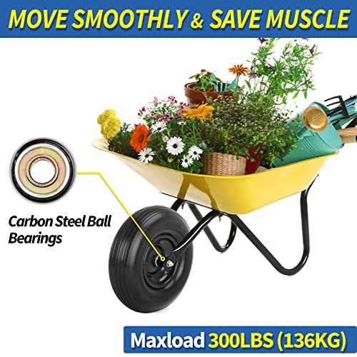 GICOOL 4.00-6 Wheelbarrow Tire, 13" Flat-free Solid Tire and Wheel, with 5/8" or 3/4" Bearings, 1.75" Centered Hub for Wheelbarrow/Wagon/Trolley/Garden Scooter Cart