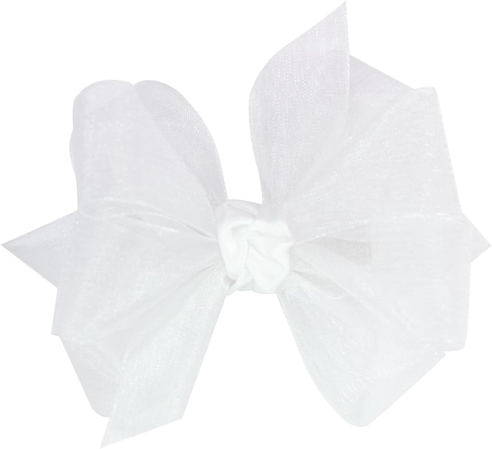 Wee Ones Girls' Organza Double Hair Bow on a WeeStay Clip with Satin Knot Center, Mini, White