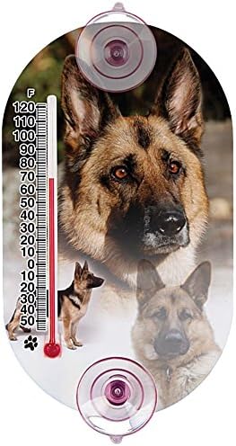 Window Thermometer German Shepherd Dog, 6 Inch Oval Made in USA