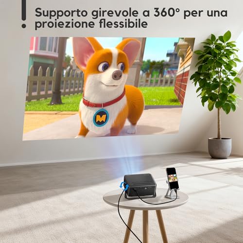 Mini Projector, AKIYO O1 Portable Projector 15000 Lumens, 2026 Upgraded 4K Video Projector Support Full HD 1080P, Car Keystone, 50% Zoom, 360° Rotatable for Phone/TV Stick/HDMI/USB/TF, Black