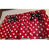 Red Polka Dot Black Bows Cotton Window Curtain Valance handmade 42"W x 15"L Fabric