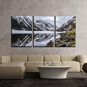 3 Piece Canvas Wall Art - Frozen Lake Among Snow Covered Mountains - Modern Home Art Stretched and Framed Ready to Hang - 16"x24"x3 Panels