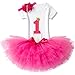 NNJXD Girl Newborn Crown Tutu 1st Birthday 3 Pcs Outfits Romper+Dress+ Headband Size (1) 1 Year Rose