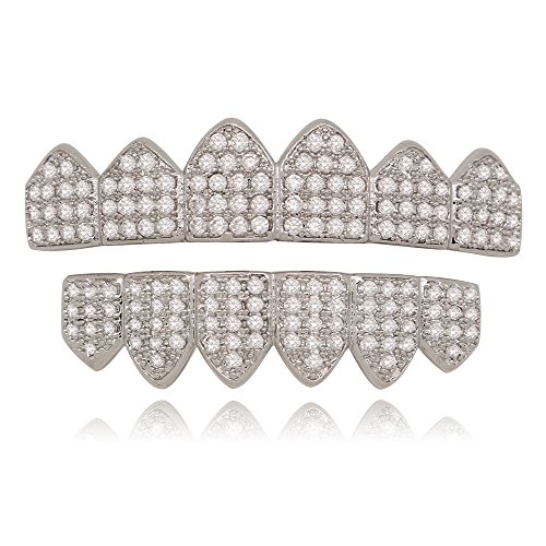 Lureen 14k gold silver pave full cz grillz 6 top and bo…