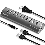 USB 3.0 Hub, FosPower [Plug and Play] 10-Port USB 3.0 SuperSpeed Aluminum Hub - 7 Port USB 3.0 + 3 Port USB 6.9A + Power Adapter for Mac or Desktop, Macbook Pro, Mac Mini, Microsoft Surface, Mini Hub