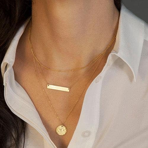 lucky jewelry European Style Fashion Geometric Shaped Metal Sequins Multilayer Necklace