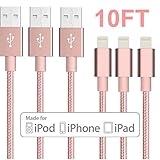 SUMOON 3 Pack 10FT Nylon Braided Lightning USB Charging Cables Cord for iPhone 5/5S/5C/SE 6/6S 6 Plus/6S Plus 7/7 Plus, iPad Mini/Air/Pro iPod Touch/Nano 7 (Rose Gold)