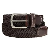 Braided Belt Silver Nickel Finish Buckle Faux Leather Elastic Woven Stretch Mens Womens Dress,Brown,Large fits waist sizes (36-40)