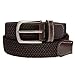 Braided Belt Silver Nickel Finish Buckle Faux Leather Elastic Woven Stretch Mens Womens Dress,Brown,Large fits waist sizes (36-40)