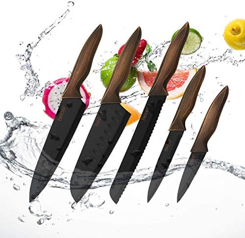 hecef Ensemble de Couteaux de Cuisine, Y Compris Couteau de Cuisine de 8 Pouces, Couteau à Pain de 8 Pouces, Couteau Santoku de 7 Pouces, Couteau Universel de 5 Pouces, Couteau de Fruit de 3.5 Pouces