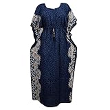Womens Kaftan Blue Cotton Printed Boho Hippie Maxi House Dress XXL