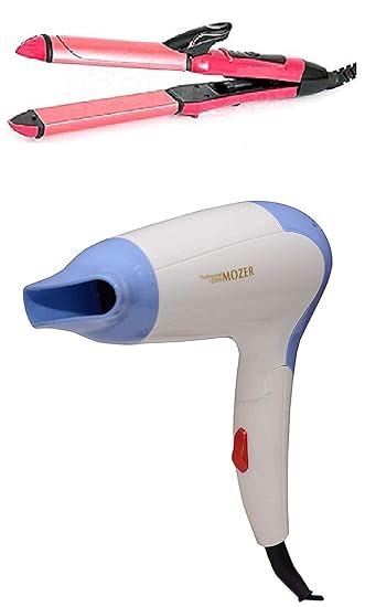 Shoptoshop Combo Of Gemi-1709 Hot & Cold Hair Dryer & Professional 2 In 1 Hair Curler Cums With Straightener For Women