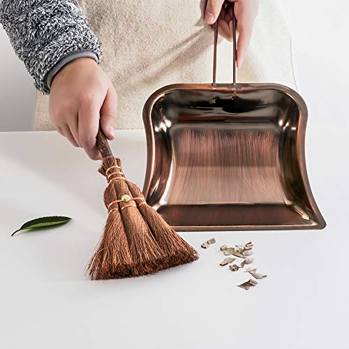 Small Metal Dustpan and Brush Set Heavy Duty Vintage Dust Pan Natural Handmade Broom Dust Shovel