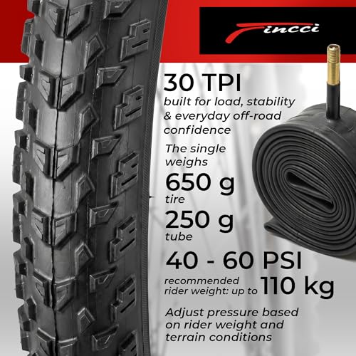Fincci Pneu VTT 27,5 Pouces - Paire Pliable Pneus Velo 27,5 x 2.10 avec 2X Chambre à Air 27.5 pour VTT, Montagne Vélo, Velo de Course, e Bicyclette 55-584 - Un Paquet de 2 pneus Oncamp 27.5