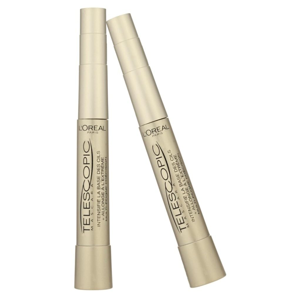 L'Oréal Paris Mascara, Telescopic Mascara Black Duo Bundle with High-Precision Lengthening Effect, Intense Black, Precise Application Brush for Up to 71 Percent Lengthening Effect*, Duo Pack