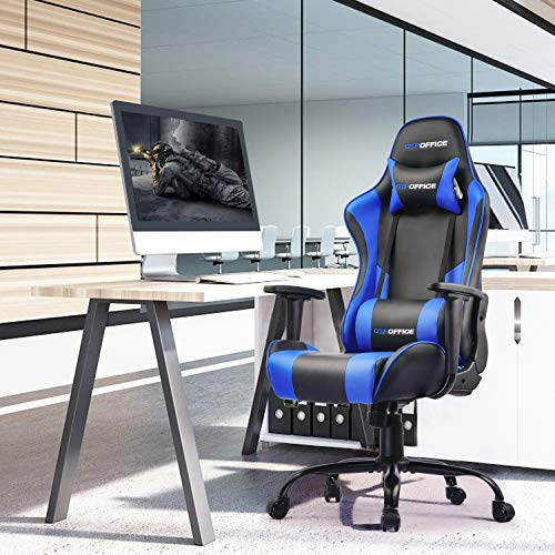 GTPOFFICE Gaming Chair Massage Office Computer Chair for Adult Reclining Adjustable Swivel Leather Computer Chair High Back Desk Chair Headrest and Massage Lumbar Support Cushion(Blue) - Thumbnail 5