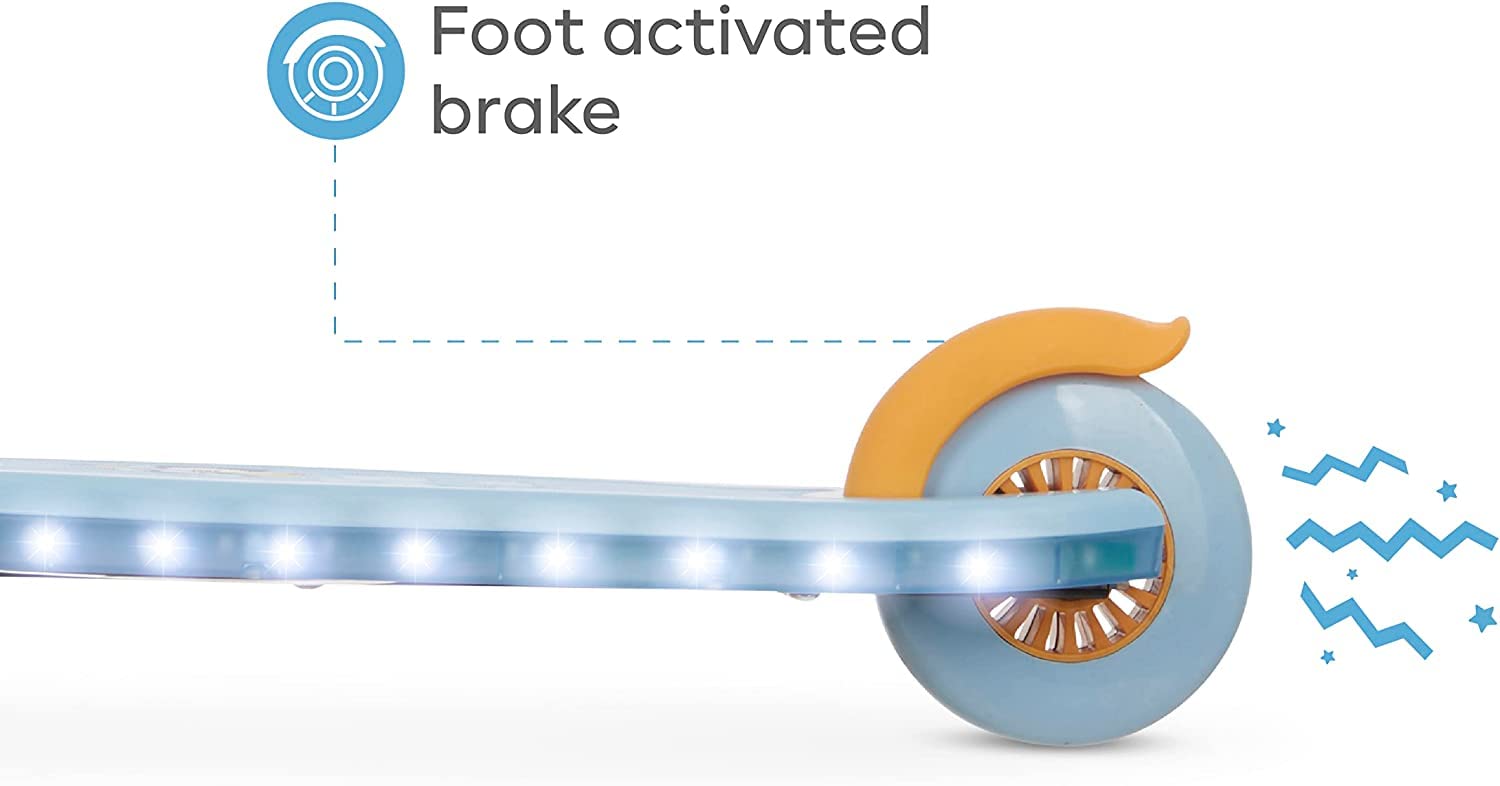 VOYAGER Kick Scooter for Kids, Self-Balancing 3 Wheeled Light Up Scooter with Extra Wide Anti-Slip Deck, Rear Brake, Lean to Steer, Lightweight Design, for Kids 3 and up, 75 LB Limit