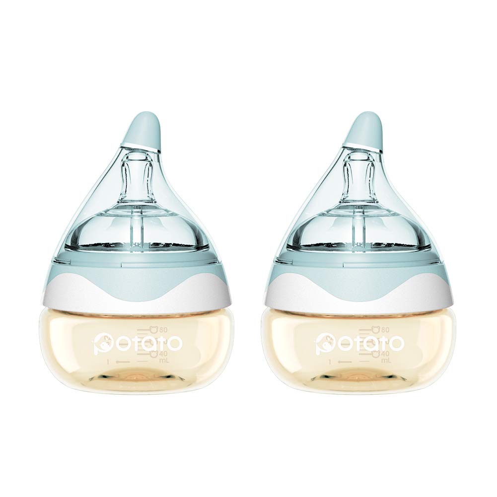 Photo 1 of Breast Milk Baby Bottles for Newborn Baby PPSU Anti Colic Infant Bottles Wide Neck Breast-Like Nipple Slow Flow Breastfeeding Toddler Bottles-2pack (2.5oz/pc Blue)