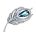 Merdia Brooches Pin for Women Bridal Glittery Crystal Feather Brooch Blue