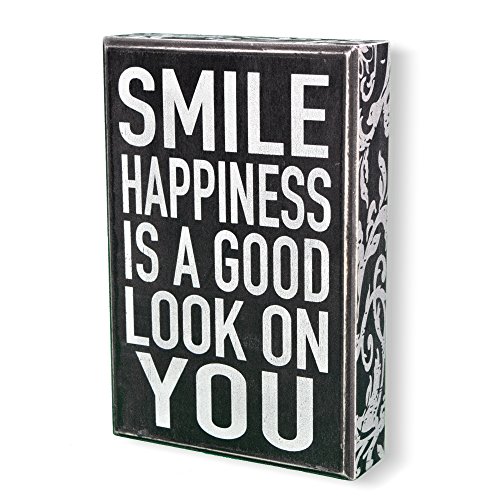 Sarco & Friends Home Decor Decorative Sign – 6” x 9” Box Sign with Smile and Happiness Quote – Perfect for Gift or Brightening Home