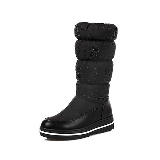 Damen Winter Wasserdichte Regen Schnee Stiefel Langschaft Warm Fell Gefüttert Boots Mode Blume Schneestiefel