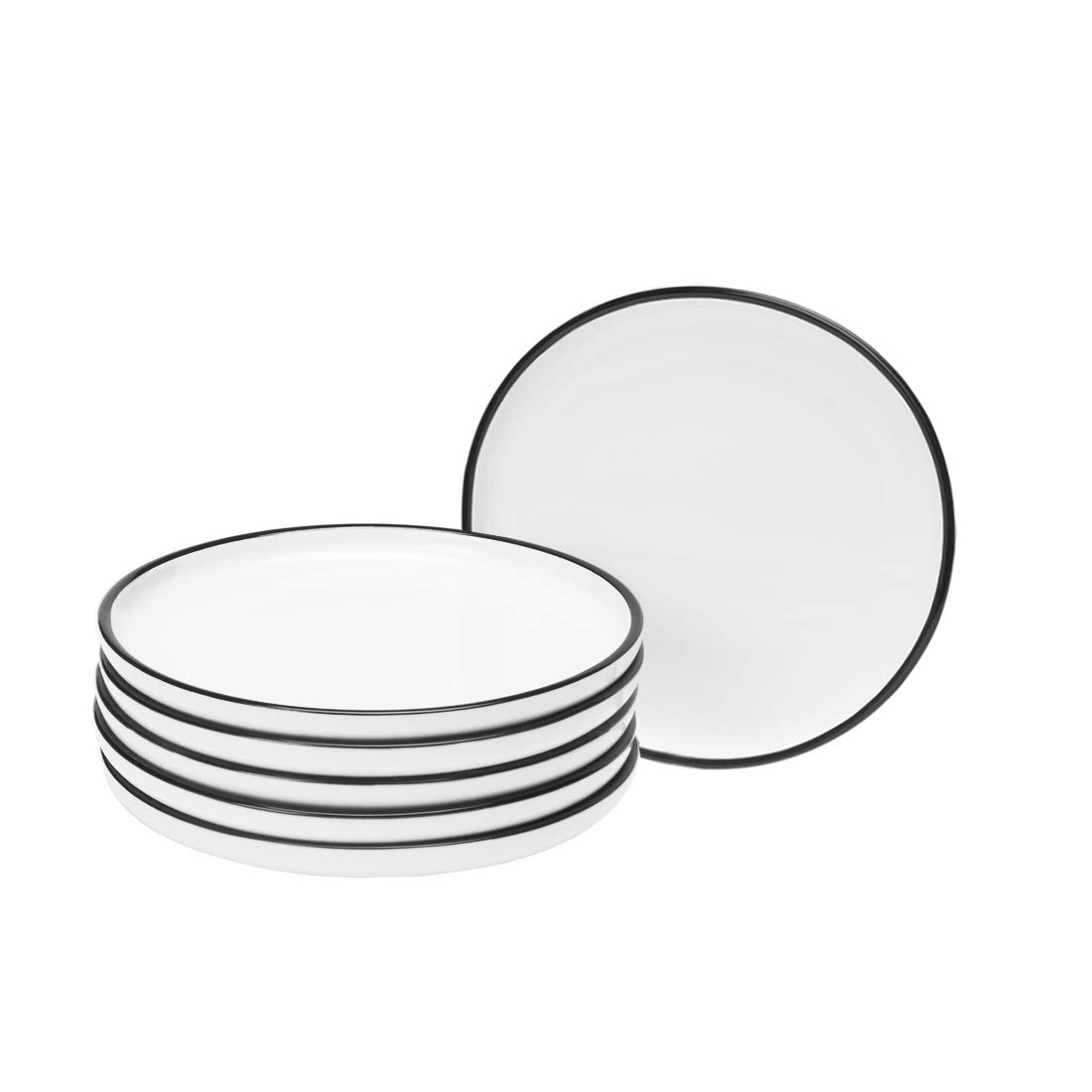 Photo 1 of BonNoces 6-inch Small Porcelain Appetizer Plates, White with Black Edges Dinner Side Dishes Serving Plate, Dessert, Salad, Snacks Plate, Set of 6
